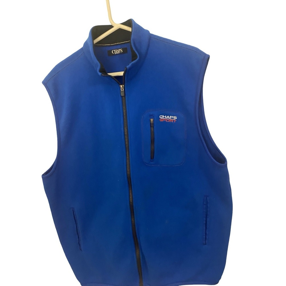 Chaps Sport Full Zip Up Fleece Vest Mens Size XL USA Royal Cobalt Blue0201